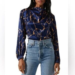 ASTR The Label Veronica Cutout Cowl Neck Long Sleeve Satin Blouse Large